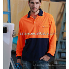 100% Polyester Haute Visibilité Orange Polo Noir